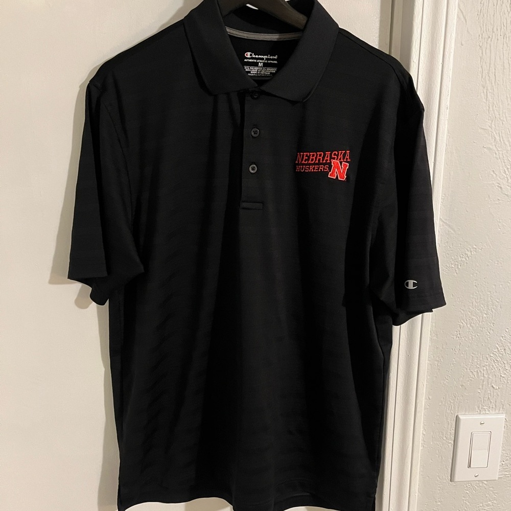 Champion Black Polo Shirt- Nebraska Husker branded